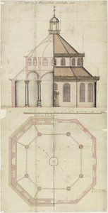 Dibujo arquitectónico para una iglesia a construir en Batavia de Nederlands